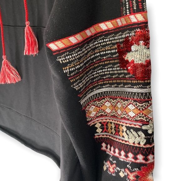 Zara BBWM Embroidered Black Cropped Hoodie Sweatshirt Size L - Picture 3 of 6